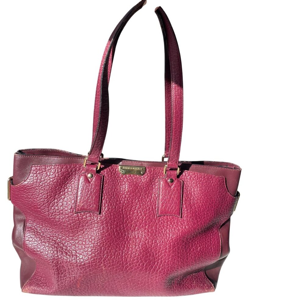 Burberry‎ Heritage Clarborough Tote Grain Smooth Calfskin Damson Magenta Bag - Picture 2 of 16